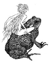 fairy frog pen and ink illustration\